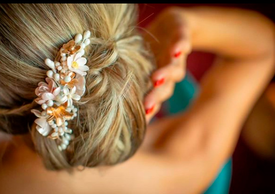 Tocado de porcelana artesano rosa y dorado